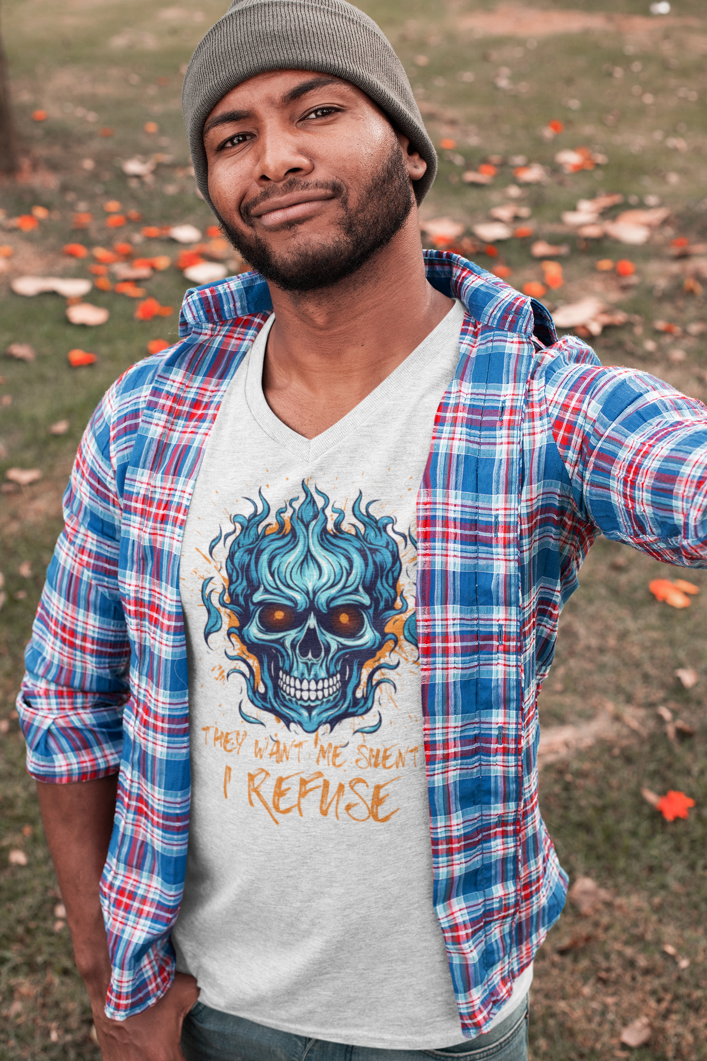 They Want Me Silent, I Refuse | Men's 100% Cotton Edgy V-Neck T-Shirt | Sizes Up To 2XL