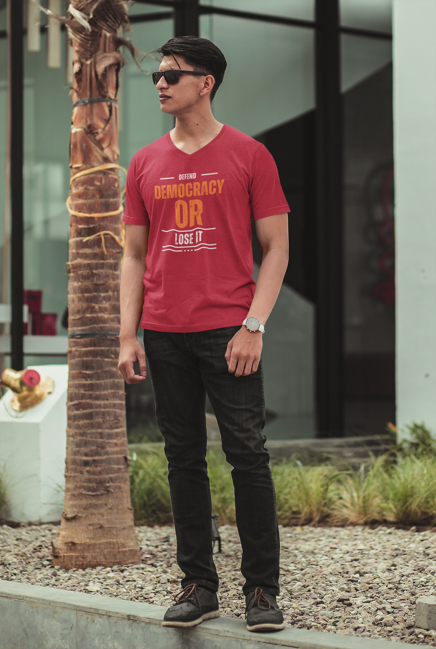 Defend Democracy or Lose It | Men's V-Neck T-Shirt | Sizes Up To 2XL