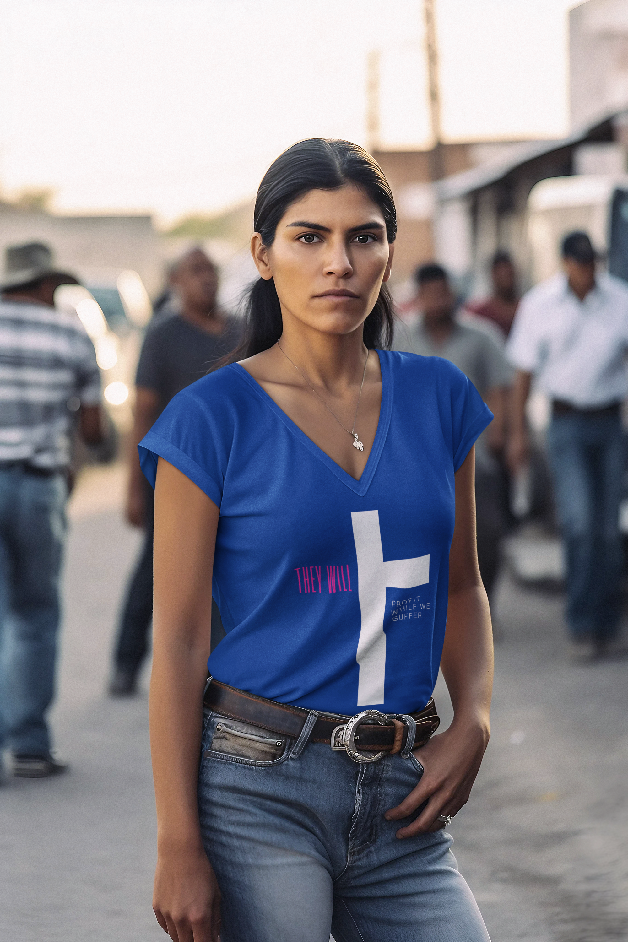 They Will Profit While We Suffer | Women’s V-Neck T-Shirt | Sizes S To 3XL